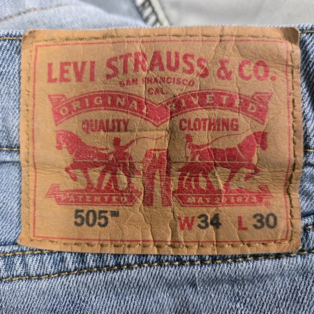 Levi's 505 Jeans 34x30 Regular Fit Blue Denim‎ Light Wash
